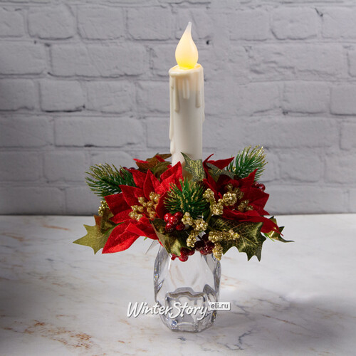 Венок для свечи Красные Королевские Пуансеттии 14 см Swerox