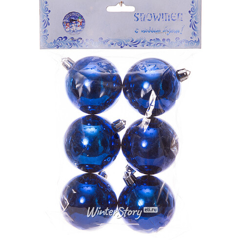Набор пластиковых глянцевых шаров 6 см синий, 6 шт, Snowmen Snowmen
