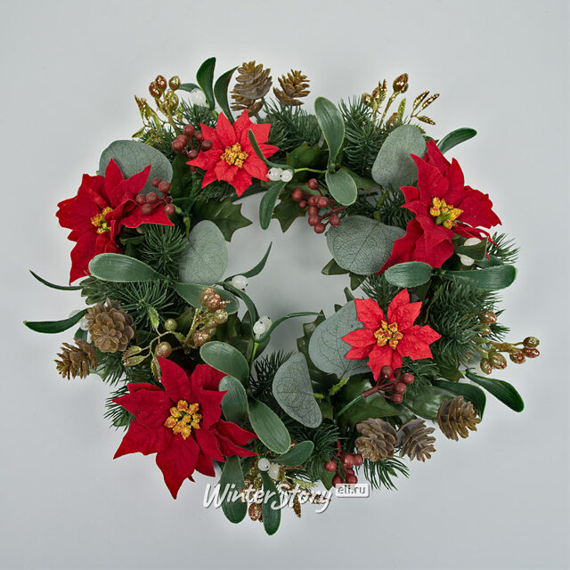 Венок-подсвечник Эмоции Любви с пуансеттией и ягодами 30 см Swerox