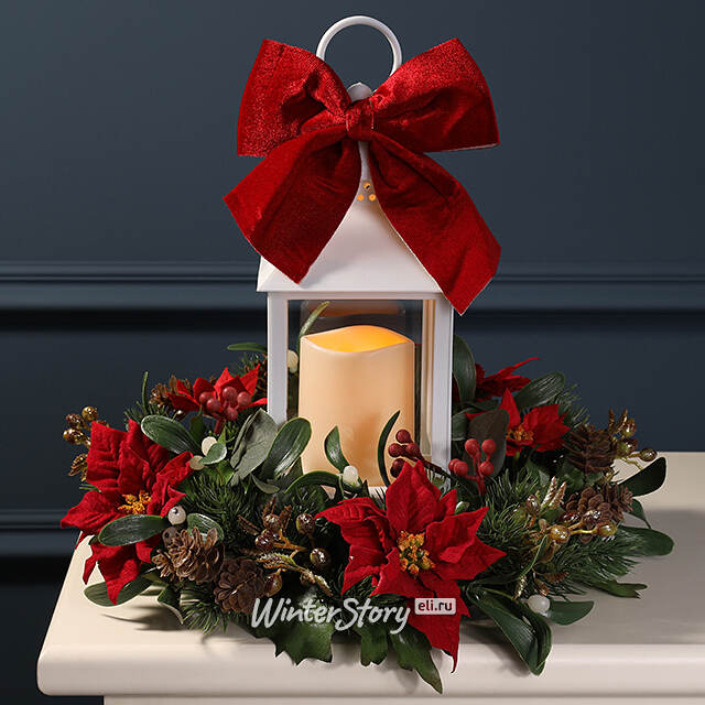 Венок-подсвечник Эмоции Любви с пуансеттией и ягодами 30 см Swerox