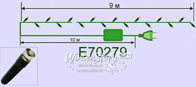 Электрогирлянда УЛИЧНАЯ, 180 белых LED ламп, 9 м, 24V, зеленый провод, контроллер Snowmen