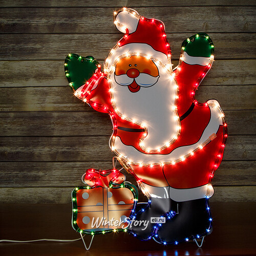 Панно светящееся для дома на подставке Дед Мороз с подарком 80*56 см Snowmen