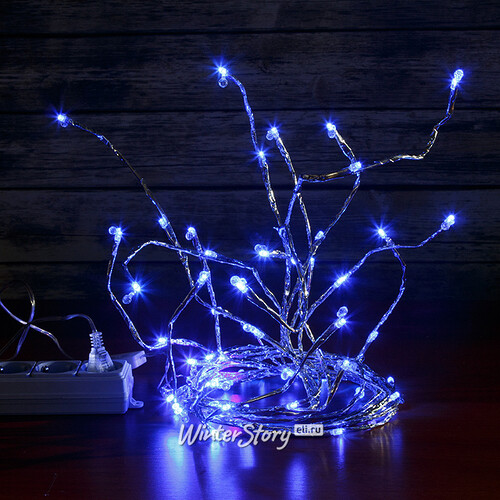 Электрогирлянда "Серебряная веточка", 60 LED ламп, 1.6м, синие лампы Snowmen
