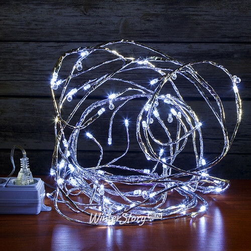 Электрогирлянда "Серебряная веточка", 60 LED ламп, 1.6м, белые лампы Snowmen