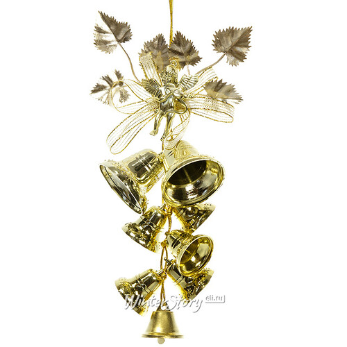 Елочное украшение Колокольчики с бантом и ангелом 24 см золотой Snowmen
