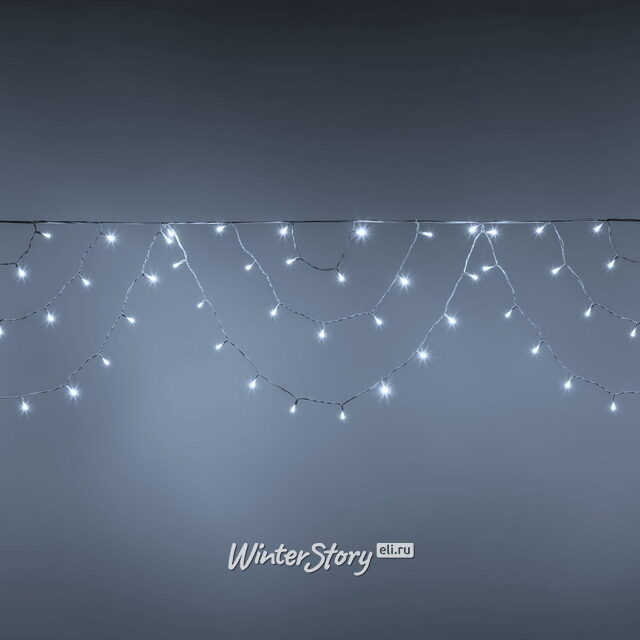 Гирлянда для дома Портьера - Северное сияние 4.2 м, 200 холодных белых LED ламп, белый ПВХ, контроллер, IP20 Snowmen (Сноумен)