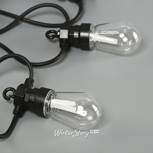 Гирлянда из лампочек Edison Party Lights 10 м, 20 ламп, теплые белые LED, черный ПВХ, соединяемая, IP44 Winter Deco