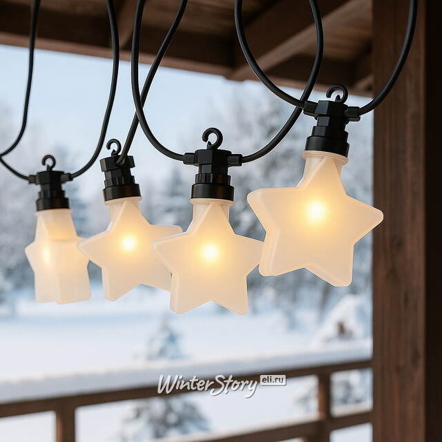 Гирлянда из лампочек Star Party Lights 10 м, 20 ламп, теплые белые LED, черный ПВХ, соединяемая, контроллер, IP44 Winter Deco