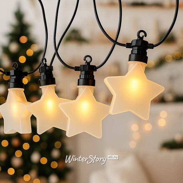Гирлянда из лампочек Star Party Lights 10 м, 20 ламп, теплые белые LED, черный ПВХ, соединяемая, контроллер, IP44 Winter Deco