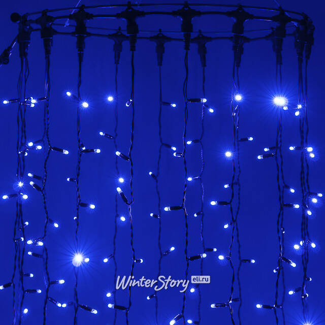 Гирлянда штора 2*2 м, 400 синих LED ламп, черный эко-каучук, соединяемый, IP65 BEAUTY LED