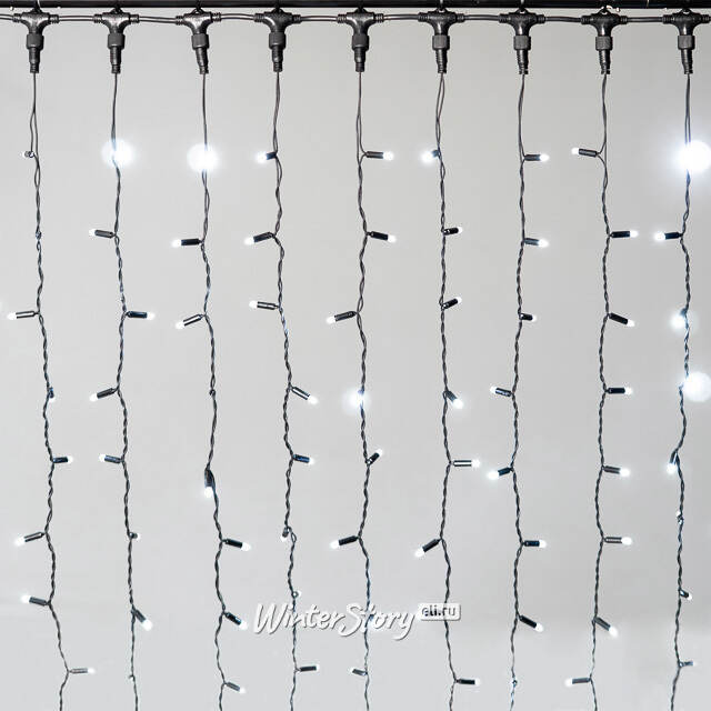 Гирлянда штора 2*2 м, 400 холодных белых LED ламп, черный эко-каучук, соединяемый, IP65 BEAUTY LED