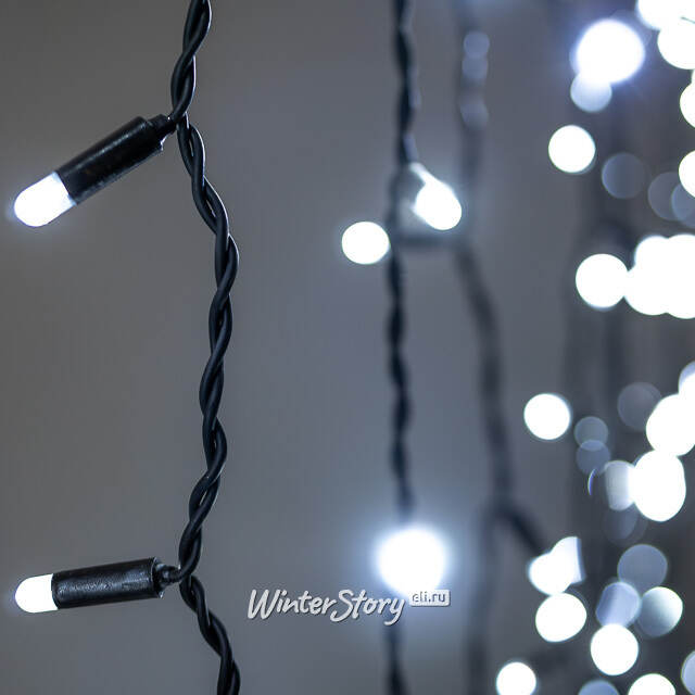 Гирлянда штора 2*2 м, 400 холодных белых LED ламп, черный эко-каучук, соединяемый, IP65 BEAUTY LED