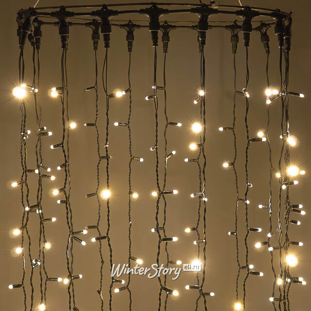 Гирлянда штора 2*2 м, 400 теплых белых LED ламп, черный эко-каучук, соединяемый, IP65 BEAUTY LED