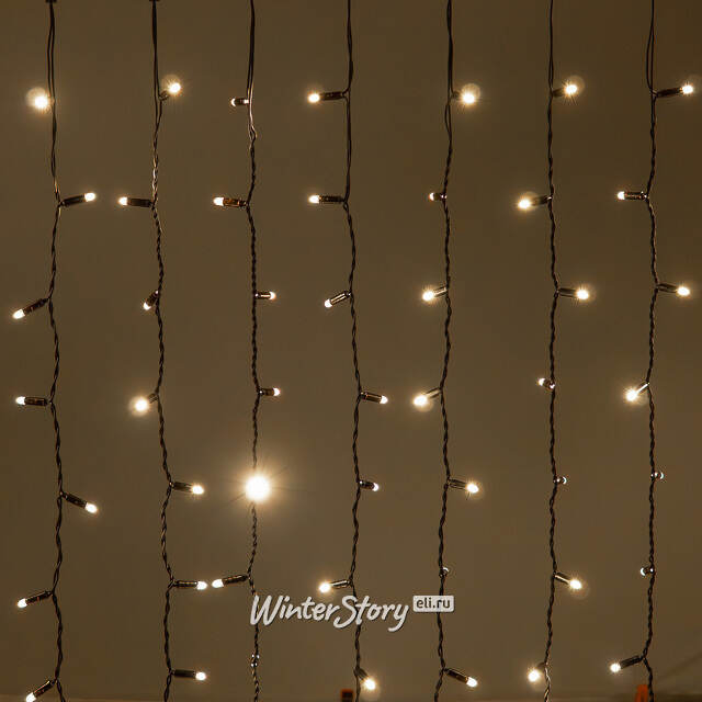 Гирлянда штора 2*2 м, 400 теплых белых LED ламп, черный эко-каучук, соединяемый, IP65 BEAUTY LED