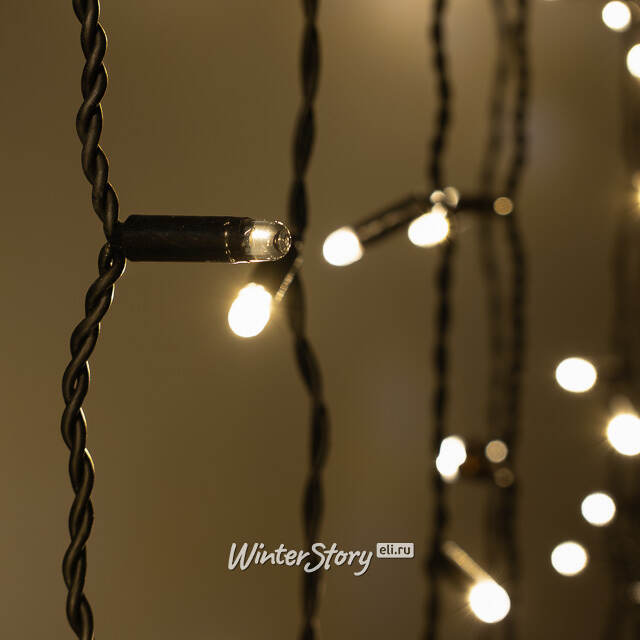 Гирлянда штора 2*2 м, 400 теплых белых LED ламп, черный эко-каучук, соединяемый, IP65 BEAUTY LED