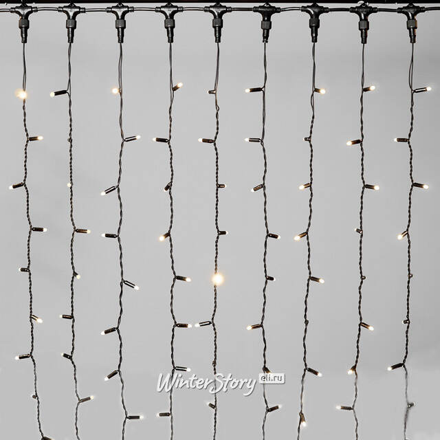 Гирлянда штора 2*3 м, 600 теплых белых LED ламп, черный эко-каучук, соединяемый, IP65 BEAUTY LED