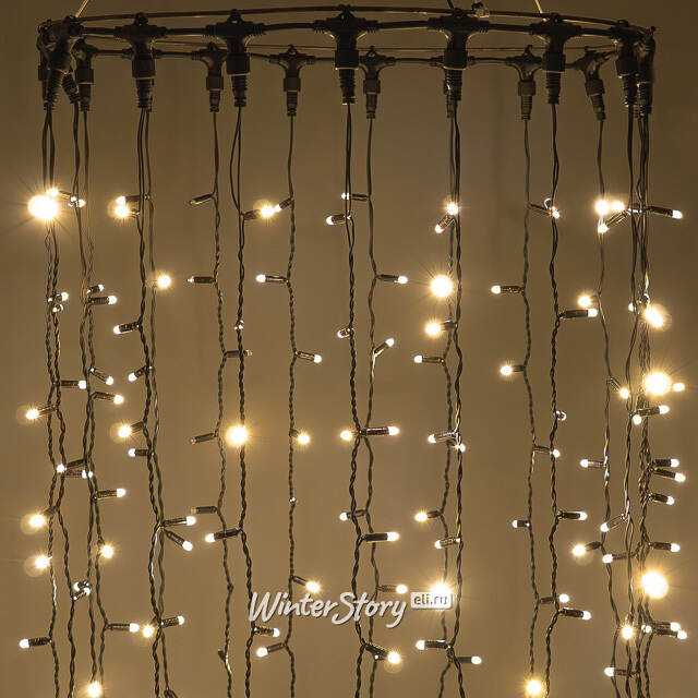 Гирлянда штора 2*3 м, 600 теплых белых LED ламп, черный эко-каучук, соединяемый, IP65 BEAUTY LED