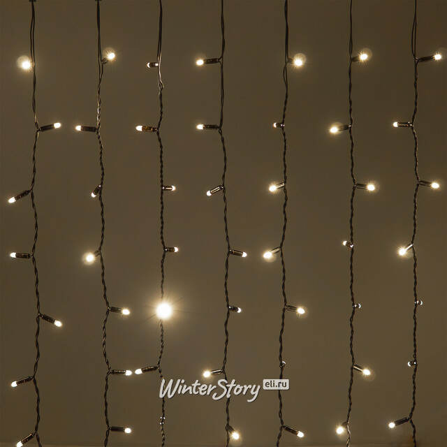 Гирлянда штора 2*3 м, 600 теплых белых LED ламп, черный эко-каучук, соединяемый, IP65 BEAUTY LED