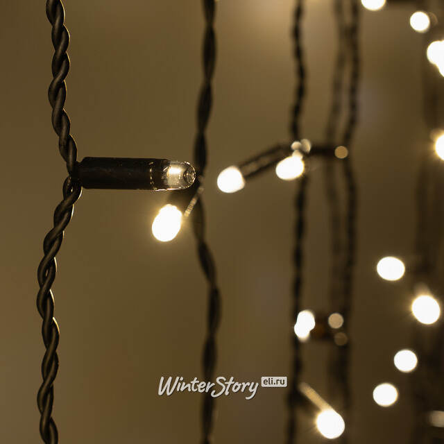 Гирлянда штора 2*3 м, 600 теплых белых LED ламп, черный эко-каучук, соединяемый, IP65 BEAUTY LED