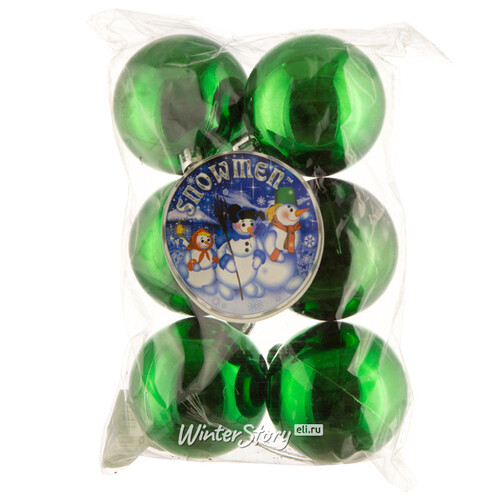 Набор пластиковых глянцевых шаров 6 см зеленый, 6 шт, Snowmen Snowmen