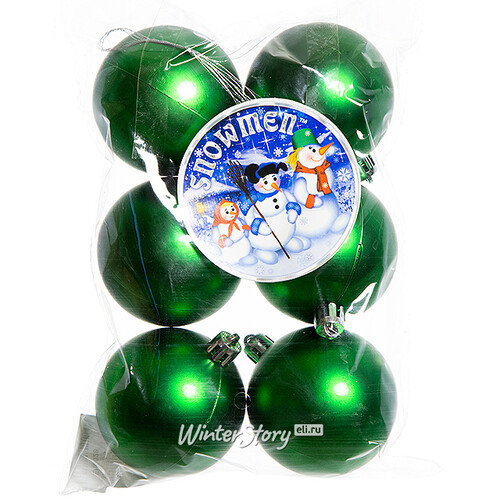 Набор пластиковых матовых шаров 6 см зеленый, 6 шт, Snowmen Snowmen