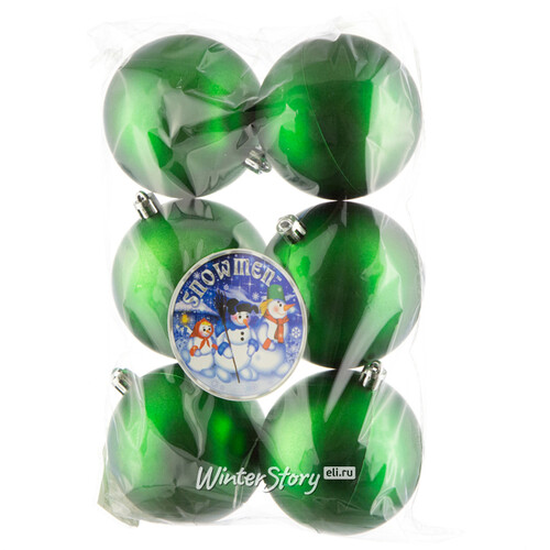 Набор пластиковых матовых шаров 8 см зеленый, 6 шт, Snowmen Snowmen
