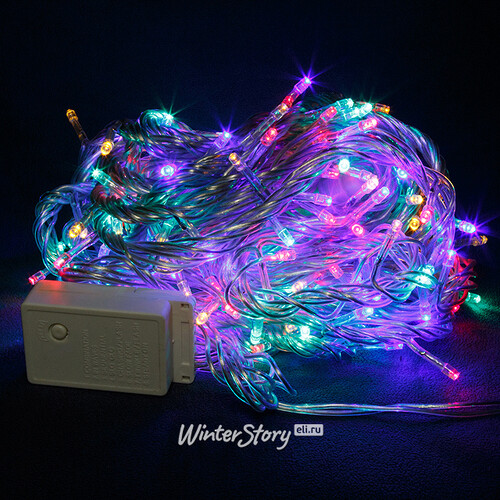 Светодиодная гирлянда 200 разноцветных LED ламп 10 м, прозрачный ПВХ, контроллер, IP44 Snowmen