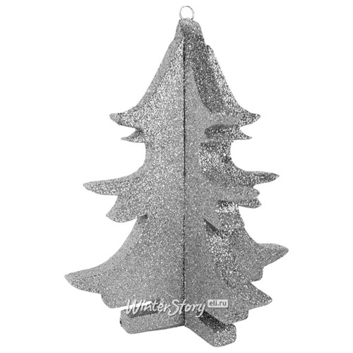 Игрушка для уличной елки Елочка 3D с блестками 40 см серебряная, пеноплекс Winter Decoration