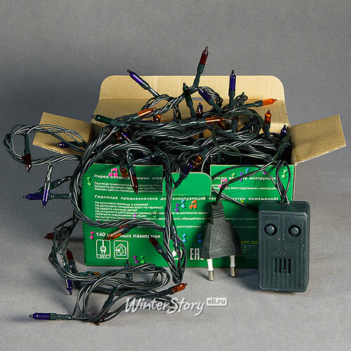 Электрогирлянда 140 разноцветных миниламп, музыкальная, 8.4 м, зеленый ПВХ, контроллер, IP20 Snowhouse