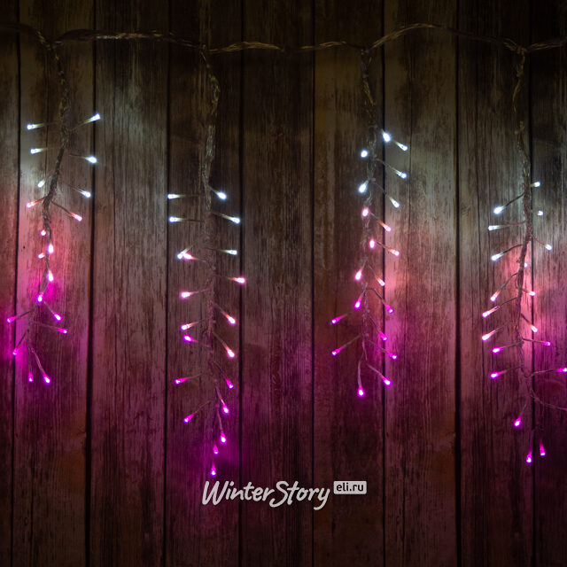 Светодиодная бахрома Бегущий Огонь Premium Led 1.75*0.4 м, 160 холодных белых/розовых LED ламп,  прозрачный СИЛИКОН, соединяемая, контроллер, IP67 BEAUTY LED (Бьюти Лэд)