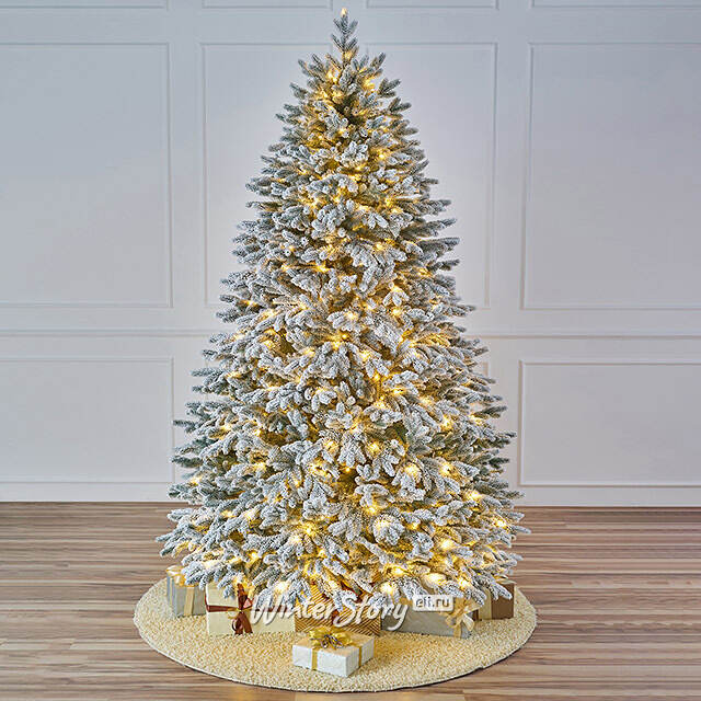 Искусственная елка с лампочками Версальская заснеженная 180 см, 334 теплые белые лампы, ЛИТАЯ 100% Max Christmas