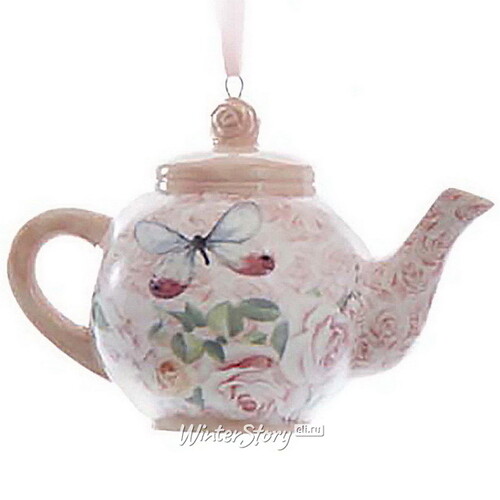 Елочная игрушка Boho Chic: Чайник с бабочкой 6 см розовый, подвеска Kurts Adler