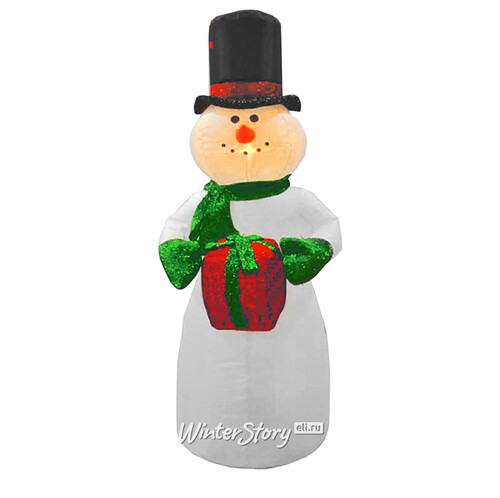 Надувная фигура Снеговик в цилиндре с блестящим подарком, 1.2 м, с подсветкой Торг Хаус