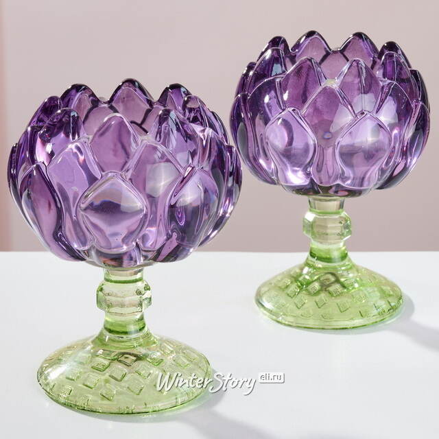 Стеклянный подсвечник-бокал Артишок 11 см сиреневый Goodwill (Гудвилл)