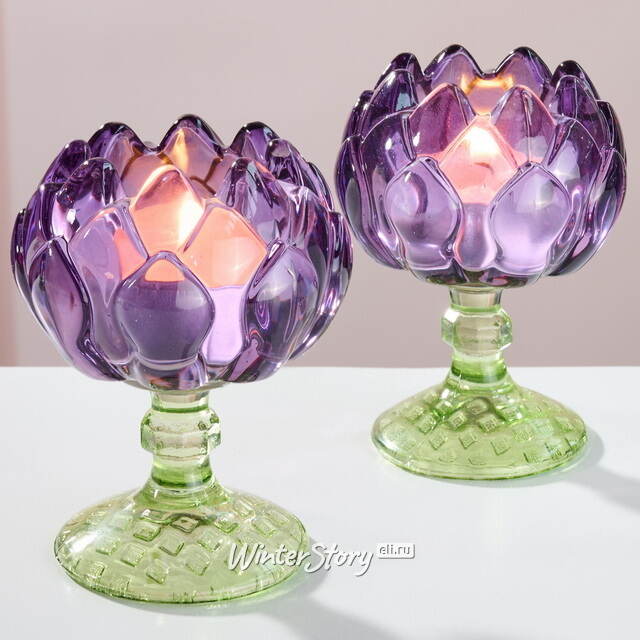 Стеклянный подсвечник-бокал Артишок 11 см сиреневый Goodwill (Гудвилл)