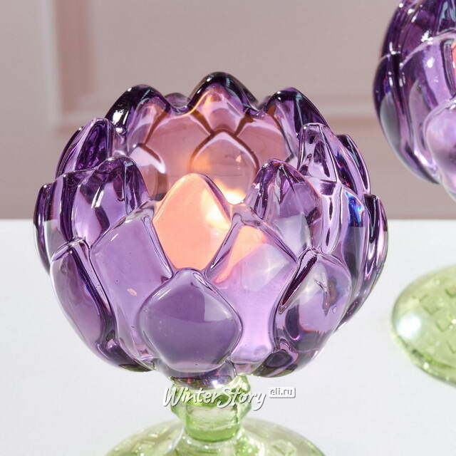 Стеклянный подсвечник-бокал Артишок 11 см сиреневый Goodwill (Гудвилл)