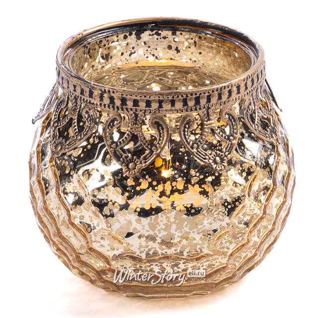 Стеклянный подсвечник стакан Abbraccio di Fiamma - Opera di Luce 8 см, золотой Goodwill