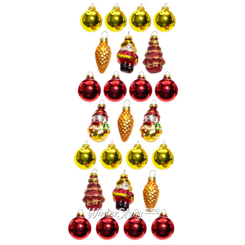 Набор стеклянных игрушек на настольную елку Рождественская Магия, 25 шт, 4-6 см Mister Christmas