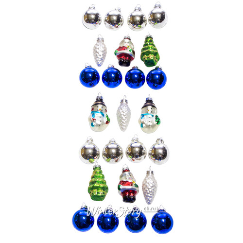 Набор стеклянных игрушек на настольную елку Зимняя Магия, 25 шт, 4-6 см Mister Christmas