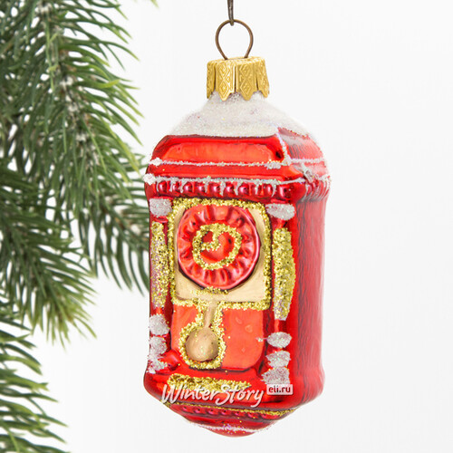 Стеклянная елочная игрушка Часы с маятником 11 см красные, подвеска Коломеев