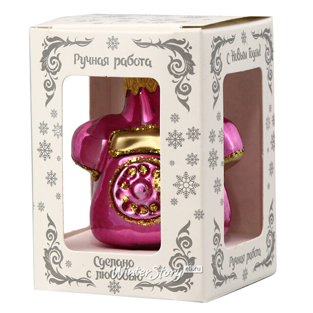 Стеклянная елочная игрушка Дисковый Телефон 6 см розовый Коломеев
