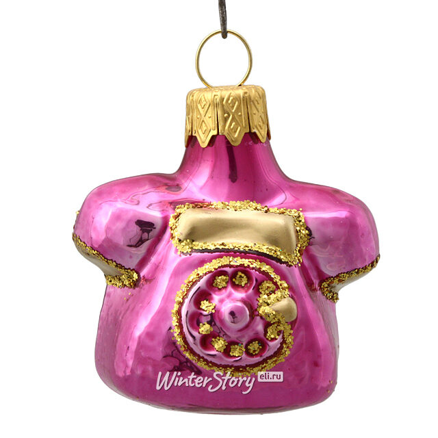 Стеклянная елочная игрушка Дисковый Телефон 6 см розовый Коломеев
