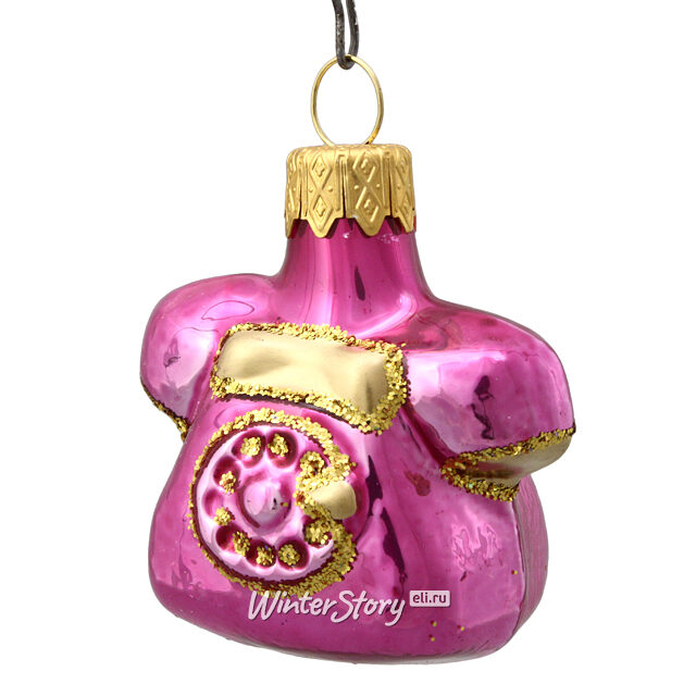 Стеклянная елочная игрушка Дисковый Телефон 6 см розовый Коломеев