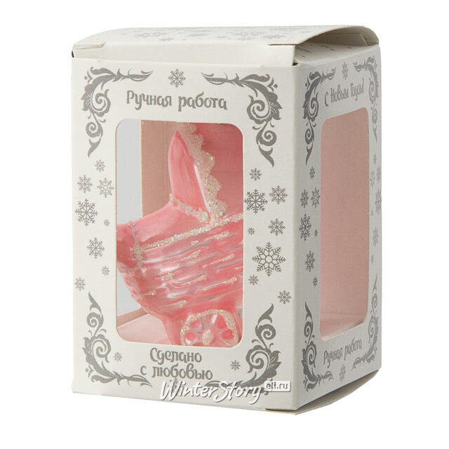 Стеклянная елочная игрушка Коляска - Прогулка для малышей 6 см розовая, подвеска Коломеев