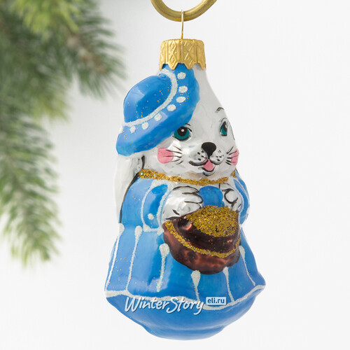 Стеклянная елочная игрушка Зайка Дженнет - Леди в голубом платье 9 см, подвеска Коломеев