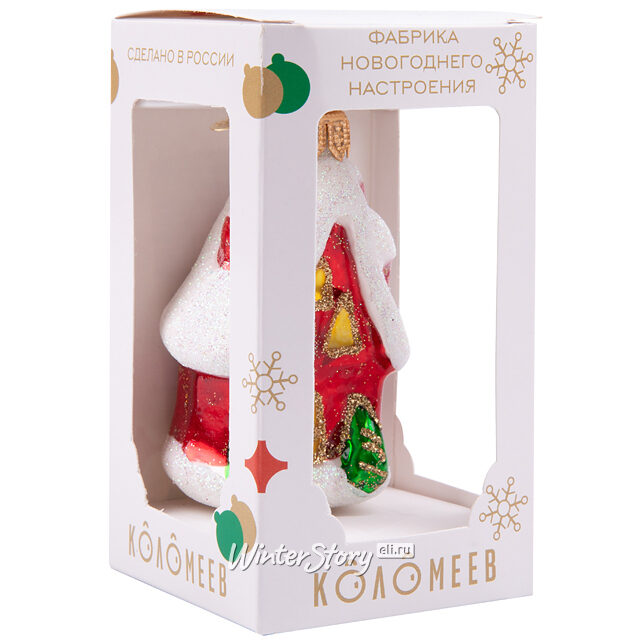 Стеклянная елочная игрушка Домик с елочками 10 см белый, подвеска Коломеев