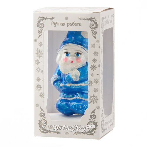 Стеклянная елочная игрушка Гном Воллис в голубом 11 см, подвеска Коломеев