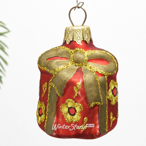 Стеклянная елочная игрушка Подарок - Золотая Хохлома 6 см, подвеска Коломеев