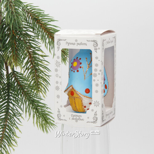 Стеклянная елочная игрушка Избушка - Дымковский Орнамент 8 см, подвеска Коломеев