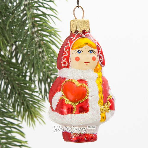Стеклянная елочная игрушка Снегурочка - Снежная принцесса в красном 9 см, подвеска Коломеев